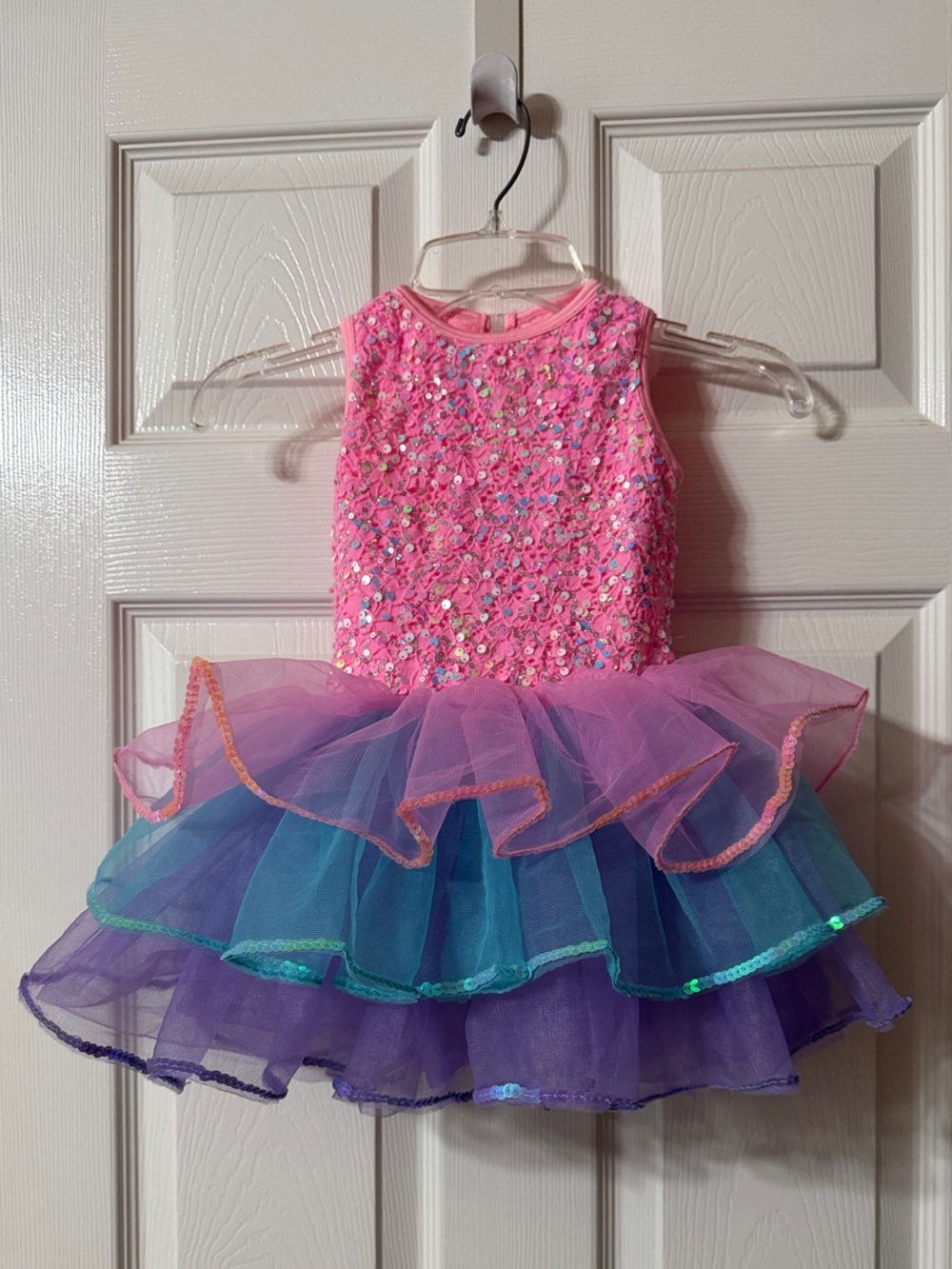 Dance Costume Girls Size XSC / X Small Child Pink Sequin Leotard Tutu Dress